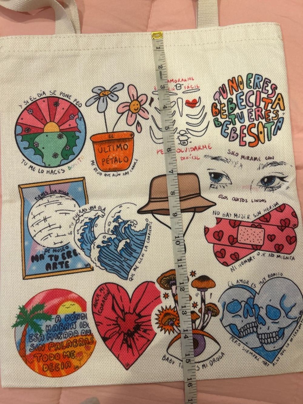 Bad Bunny Canvas Tote Bag with Colorful Graphic Lyrics 🐰🎵 - Picture 12 of 12